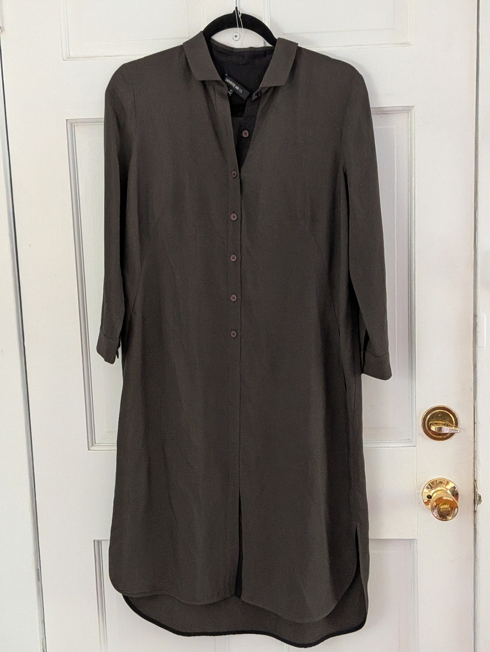 Lafayette 148 New York Silk Linen Shirt Dress Brown Button Front Midi Size 4 - Picture 5 of 7